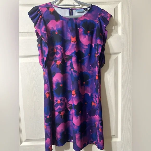 open lace back dress CYNTHIA ROWLEY Size XS Green Purple Silk Twill Floral Ruched Dress